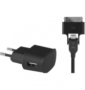 Mini chargeur secteur noir 1A pour iPhone ou iPod et t&eacute;l&eacute;phones micro USB