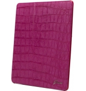 Etui à rabat finition croco. Position stand vidéo ou clavier. Rose iPad 2/3