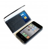 Etui porte-feuille zip en similicuir noir  pour iPhone 4 et 4S