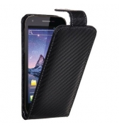 Etui clapet Carbone Chic Case noir pour Wiko Cink Peax