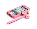 Etui en similicuir rose avec bracelet portatif noeud pour iPhone 5