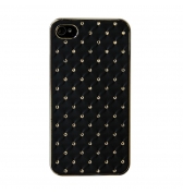 Coque rigide aspect matelass&eacute; noire et inserts diamants pour iPhone 4 et 4S