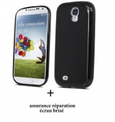 Coque Minigel Noir Glossy et screen care pour Samsung Galaxy S4 I9500