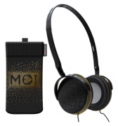 Pack Morgan noir et or avec casque audio et chaussette de protection assortie