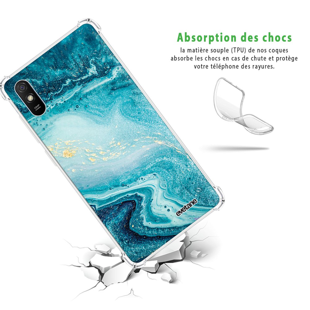-7⬠sur Coque pour Xiaomi Redmi 9A anti-choc souple angles renforcés transparente Bleu Nacré redmi note 9a coque