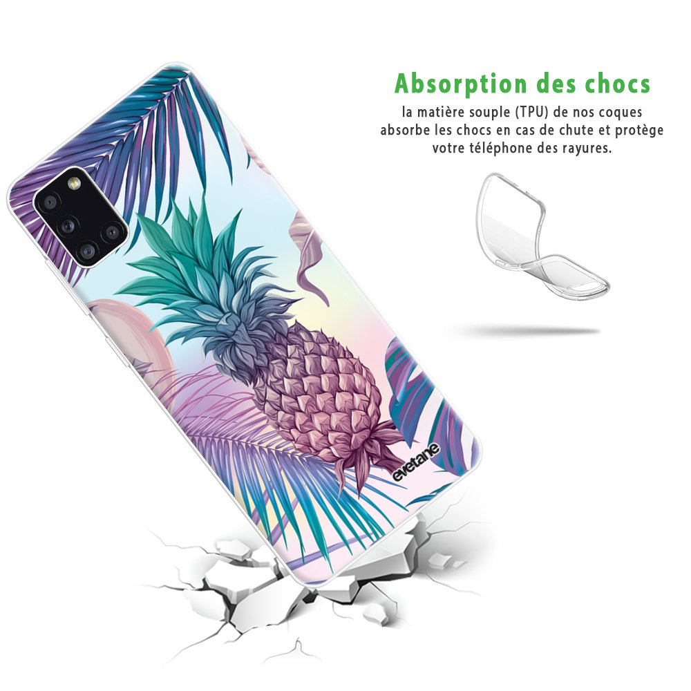 -5⬠sur Coque pour Samsung Galaxy A31 souple transparente Ananas Violet Motif Ecriture Tendance coque silicone samsung a31