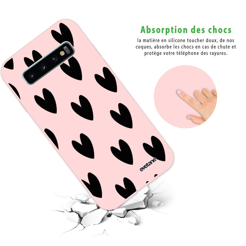 -5�?� sur Coque silicone liquide pour Samsung Galaxy S10 - Coeurs Noirs [Evetane?�] - Coque et ?�tui 