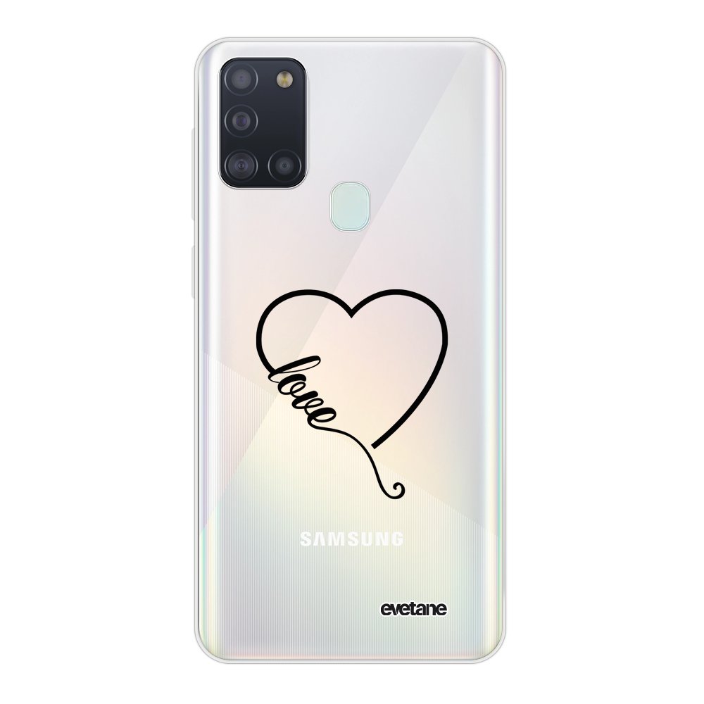 كومباك Coque pour Samsung Galaxy A21S souple transparente Coeur love Motif Ecriture Tendance [Evetane®]